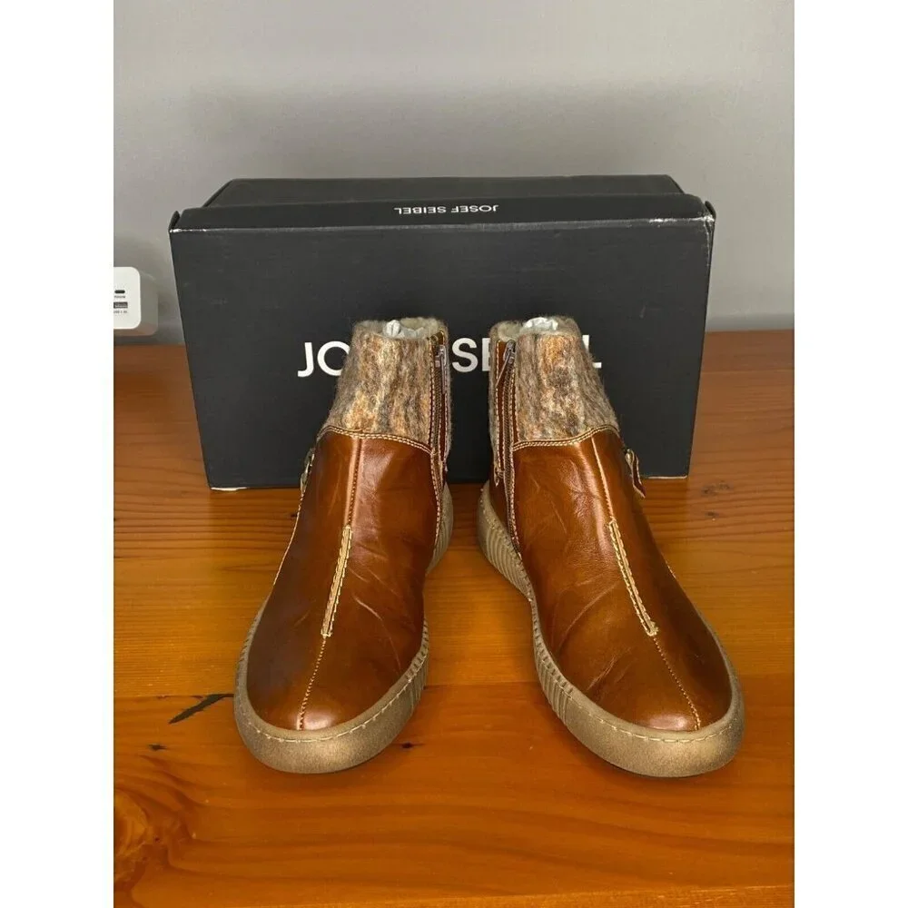 Josef Seibel Maren 22 Shearling-Lined Brown Leather Boots comfort size 6 / 37